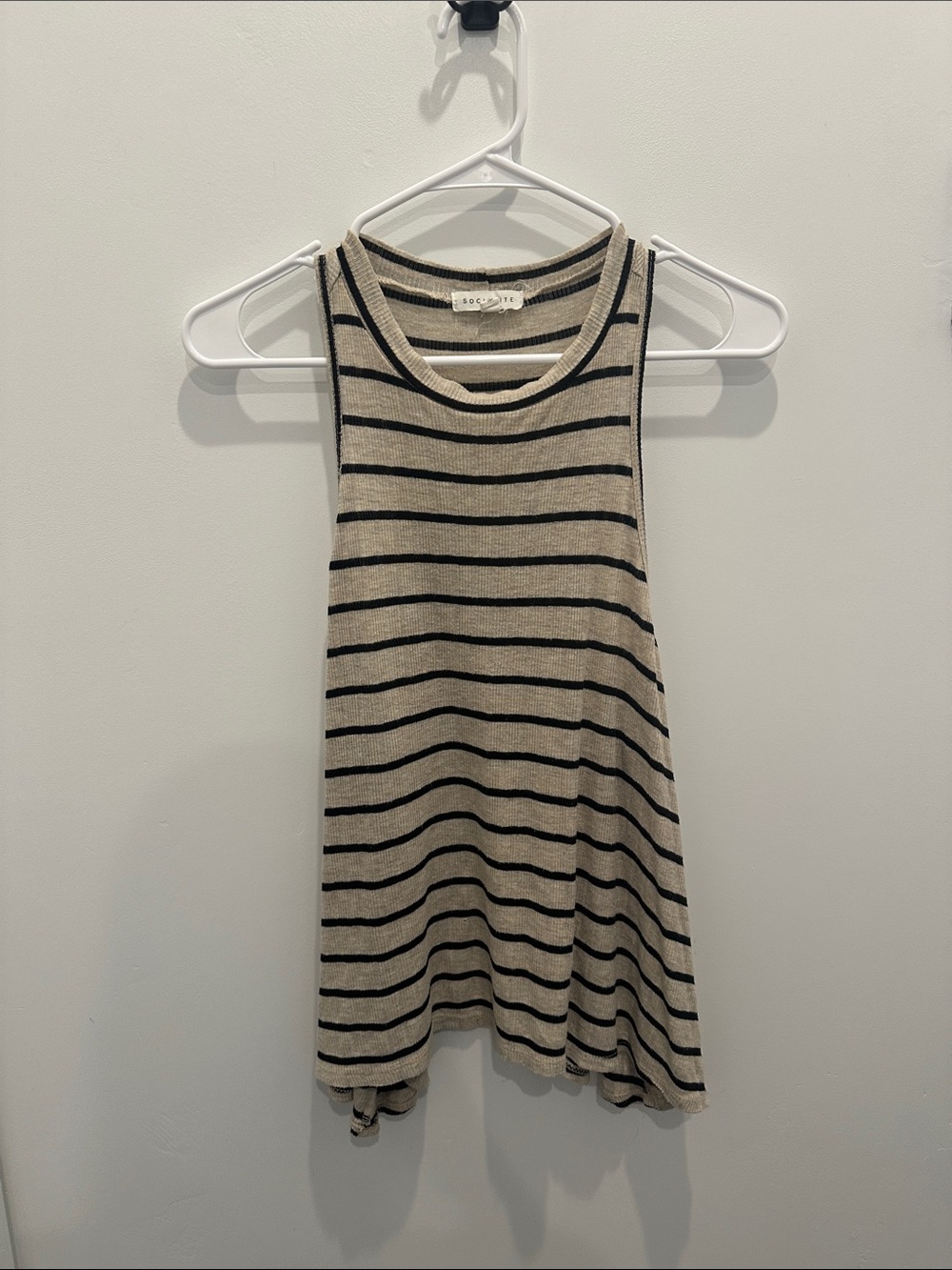 Scoop NYC Beige and Black Striped Sleeveless Tank
